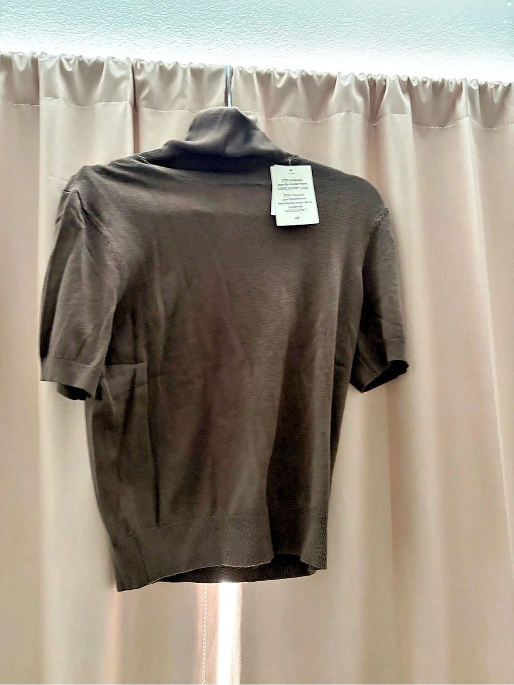 H&M Fine-Knit Turtleneck Top Brown Short Sleeve